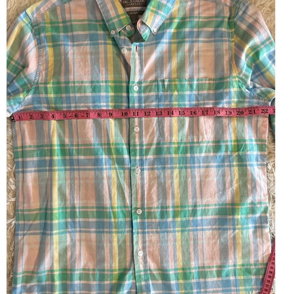 Falls Creek Stretch Men's Size L No Tuck Pastel Plaid Button Up Shirt #0282 - Picture 10 of 11